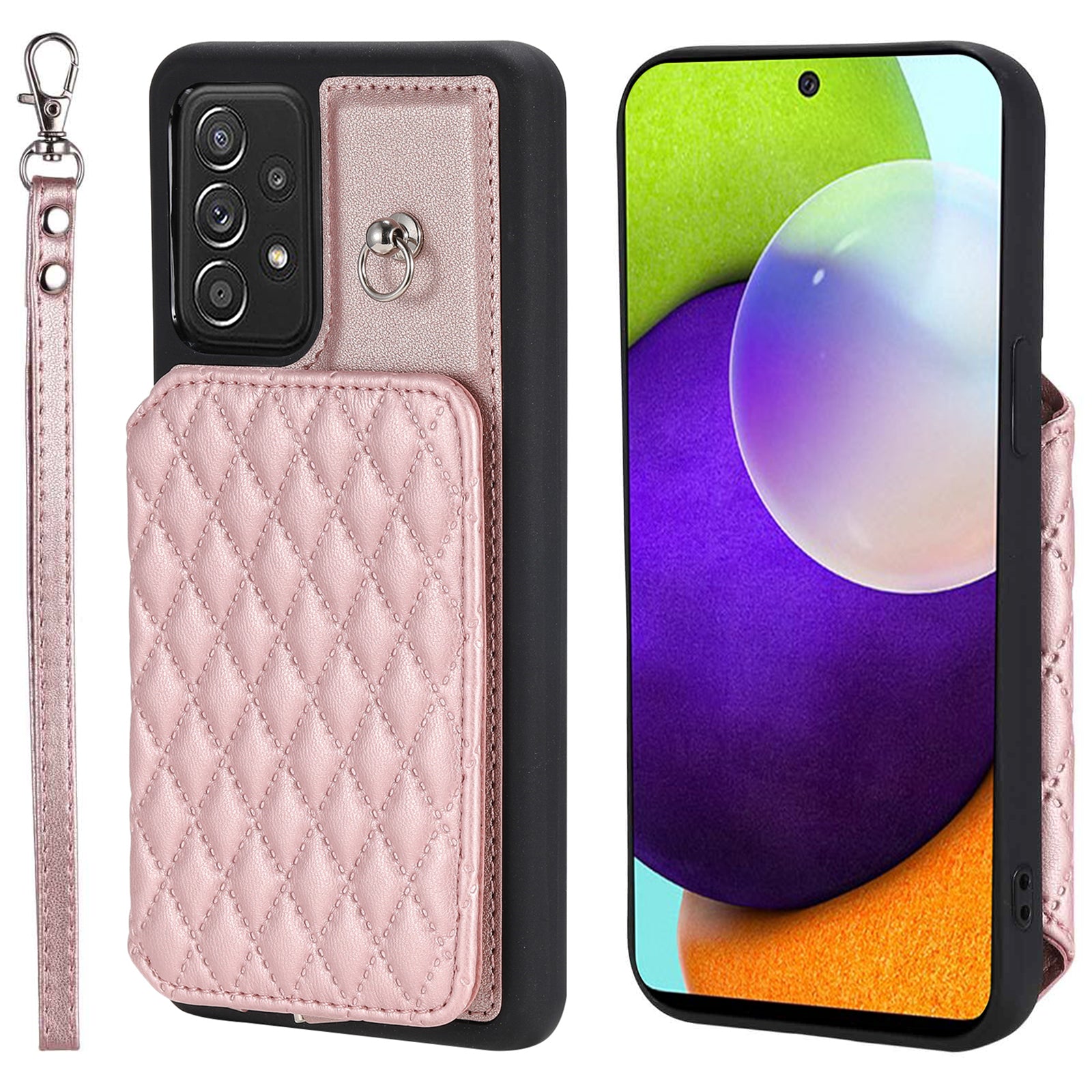 Style 008 For Samsung Galaxy A52 4G 5G A52s 5G RFID Blocking Kickstand Case PU Leather Coated TPU Phone Shell with Wrist Strap Style 008 For Samsung Galaxy A52 4G 5G A52s 5G RFID Blocking Kickstand Case PU Leather Coated TPU Phone Shell with Wrist Strap